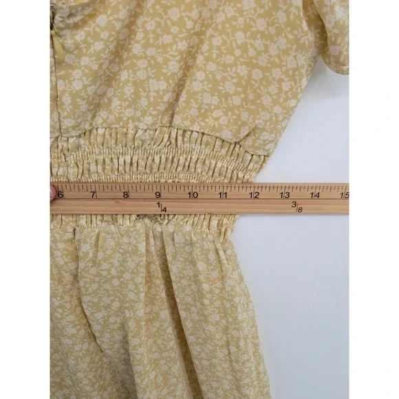 Urban Outfitters Midi Dress Women XS Yellow Floral Smocked Puff Sleeve Milkmaid - Picture 9 of 10